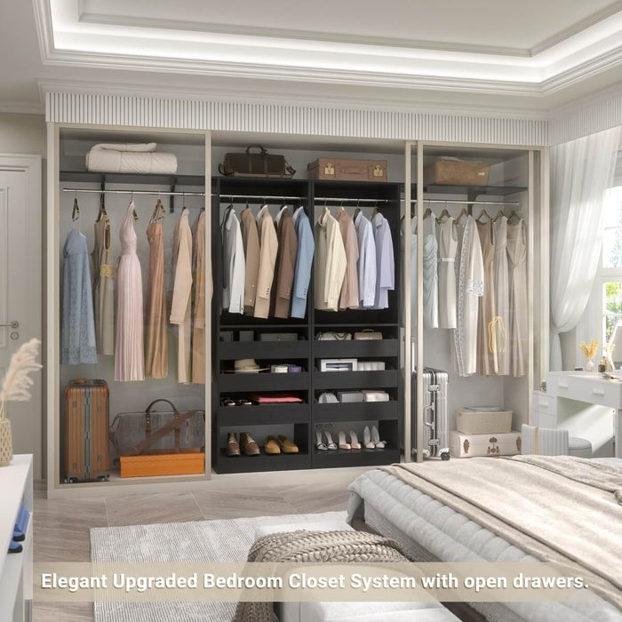 5FT Closet System with 3 Wooden Drawers & Hanging Rod, Reversible