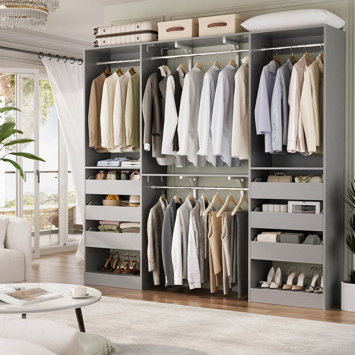 5FT Closet System with 3 Wooden Drawers & Hanging Rod, Reversible