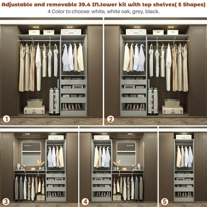 5FT Closet System with 3 Wooden Drawers & Hanging Rod, Reversible