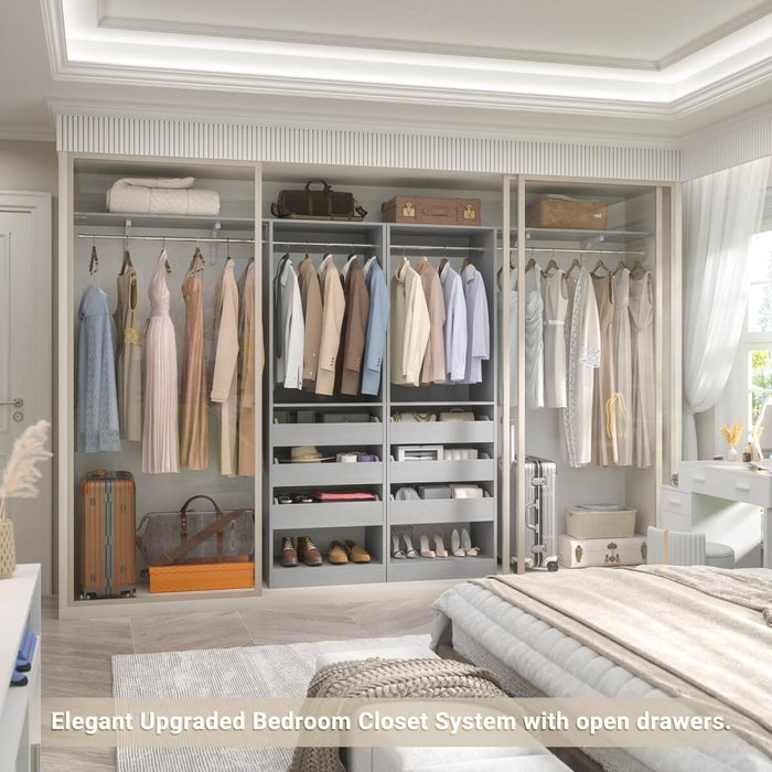 5FT Closet System with 3 Wooden Drawers & Hanging Rod, Reversible
