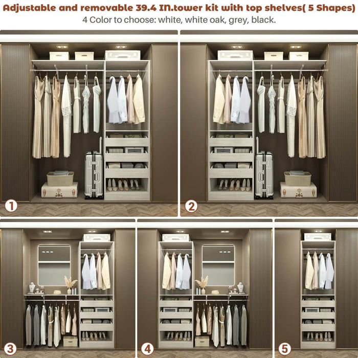 5FT Closet System with 3 Wooden Drawers & Hanging Rod, Reversible