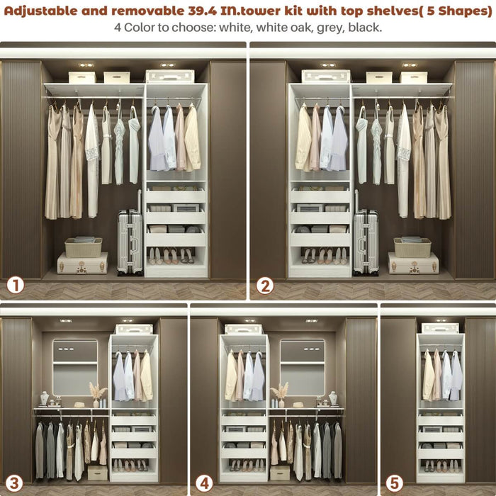 5FT Closet System with 3 Wooden Drawers & Hanging Rod, Reversible