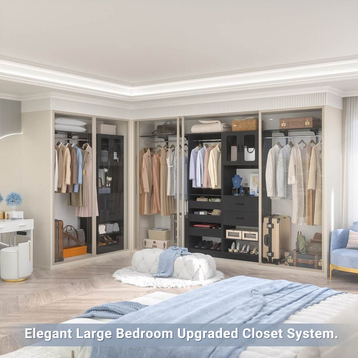 120 inch Closet System with 2 Sets, with 5 Drawers, 3 Hanging Rods, Reversible