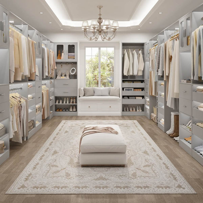 120 inch Closet System with 2 Sets, with 5 Drawers, 3 Hanging Rods, Reversible