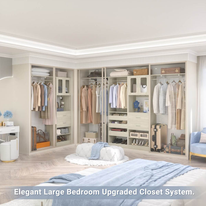 120 inch Closet System with 2 Sets, with 5 Drawers, 3 Hanging Rods, Reversible