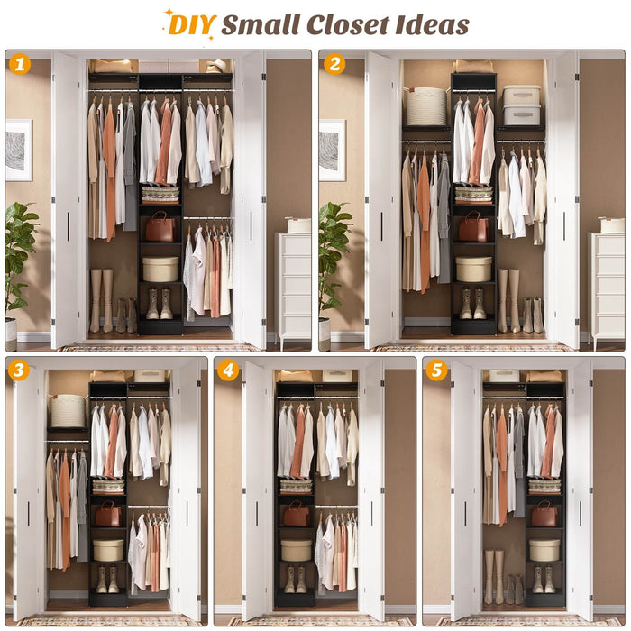 4FT Small Closet Organizer with Shelves and Hanging Rods