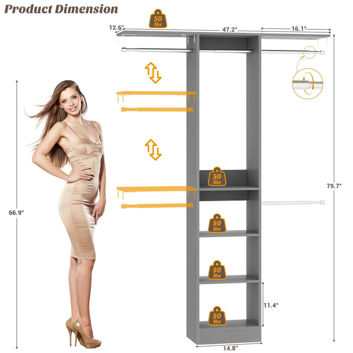 4FT Small Closet Organizer with Shelves and Hanging Rods