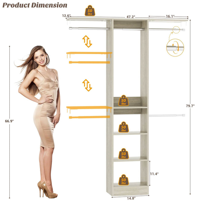 4FT Small Closet Organizer with Shelves and Hanging Rods