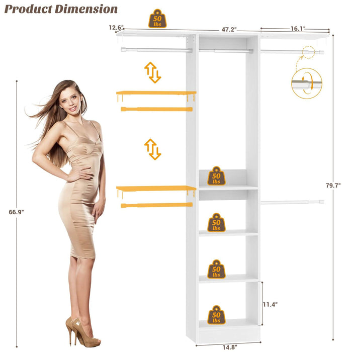 4FT Small Closet Organizer with Shelves and Hanging Rods