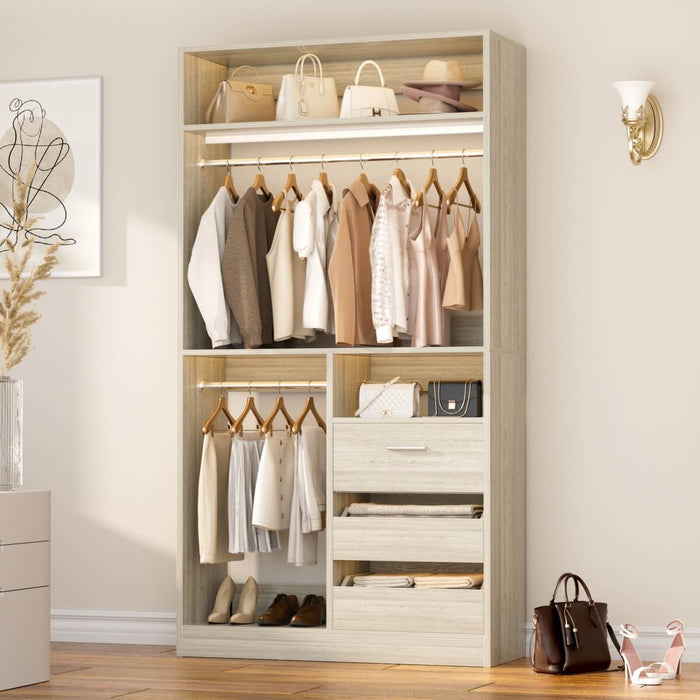 Walk-in Closet System with 3 Wooden Drawers & 2 Hanging Rods, 36"L x 80"H x 16"W