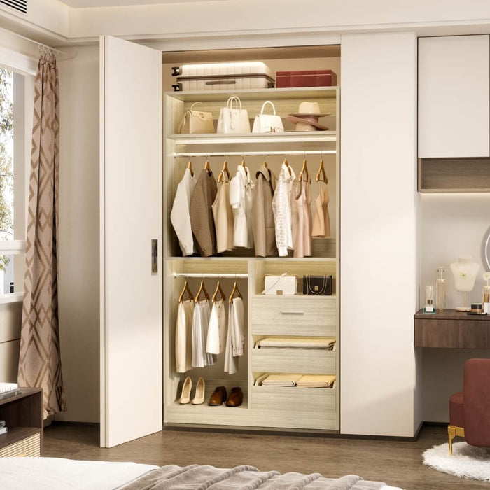 Walk-in Closet System with 3 Wooden Drawers & 2 Hanging Rods, 36"L x 80"H x 16"W