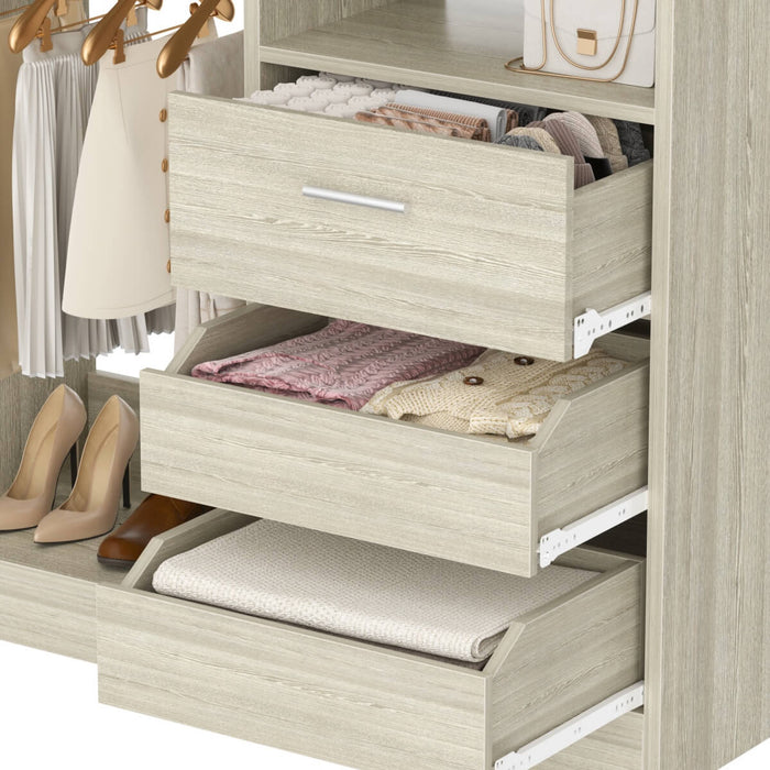 Walk-in Closet System with 3 Wooden Drawers & 2 Hanging Rods, 36"L x 80"H x 16"W