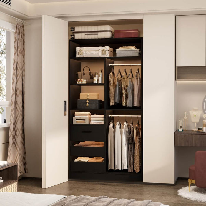 36'' Walk in Closet System with 3 Drawers, Hanging Rod & Storage Shelves, for Bedroom & Closets