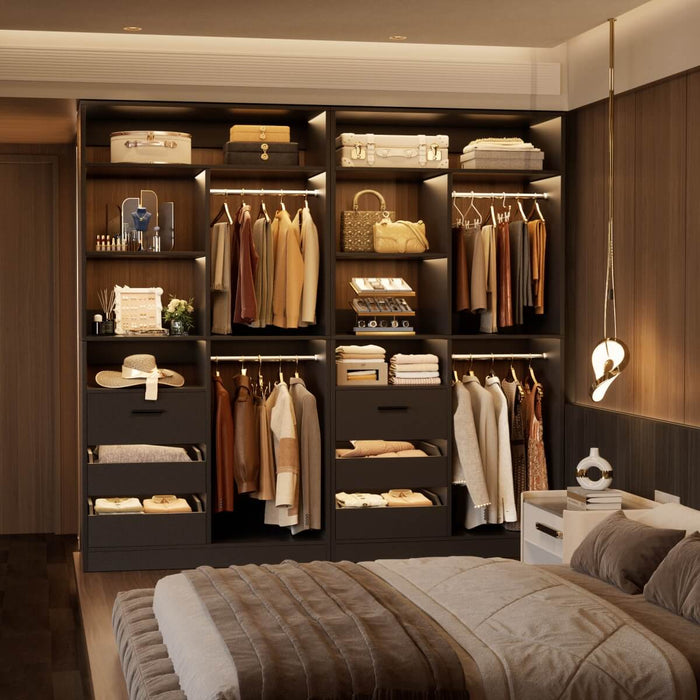 36'' Walk in Closet System with 3 Drawers, Hanging Rod & Storage Shelves, for Bedroom & Closets