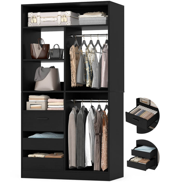 36'' Walk in Closet System with 3 Drawers, Hanging Rod & Storage Shelves, for Bedroom & Closets