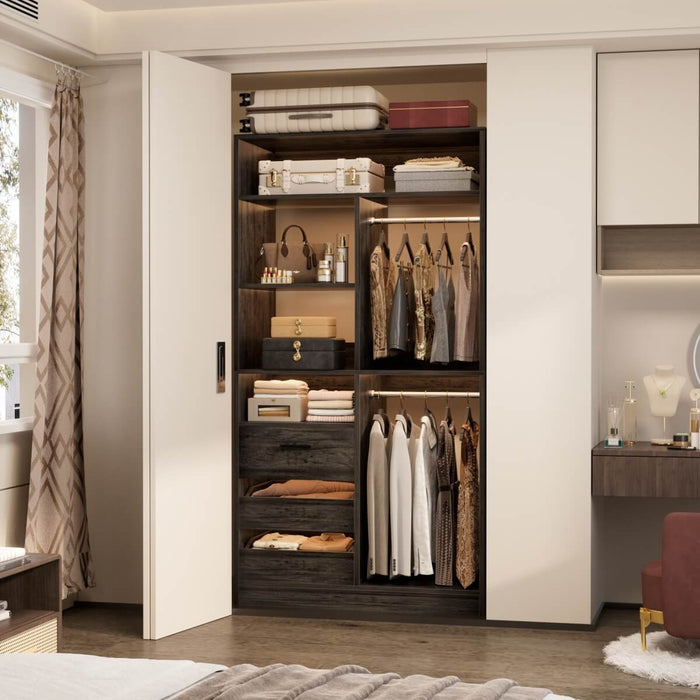 36'' Walk in Closet System with 3 Drawers, Hanging Rod & Storage Shelves, for Bedroom & Closets
