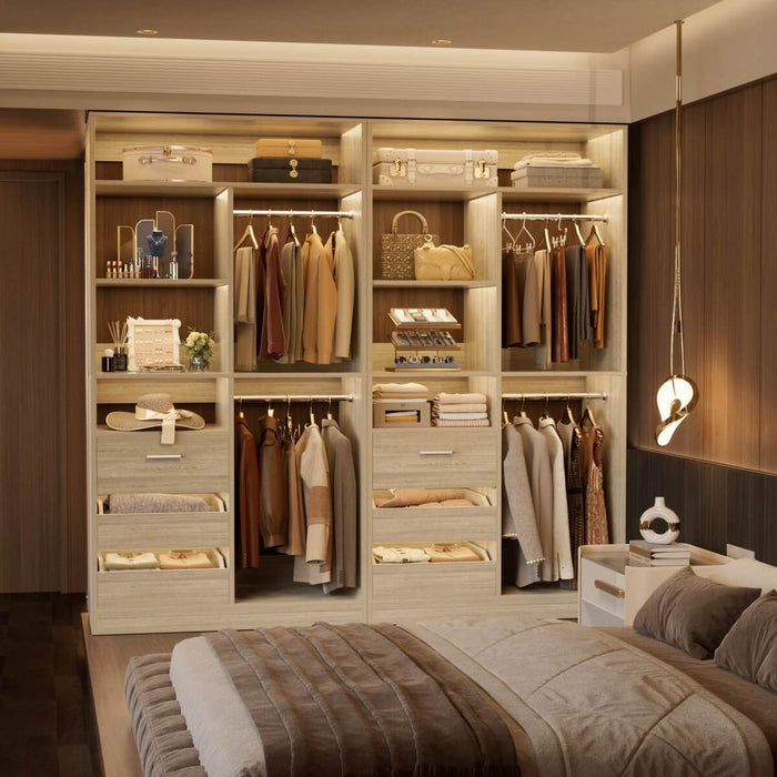 36'' Walk in Closet System with 3 Drawers, Hanging Rod & Storage Shelves, for Bedroom & Closets