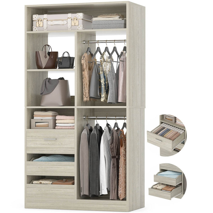 36'' Walk in Closet System with 3 Drawers, Hanging Rod & Storage Shelves, for Bedroom & Closets