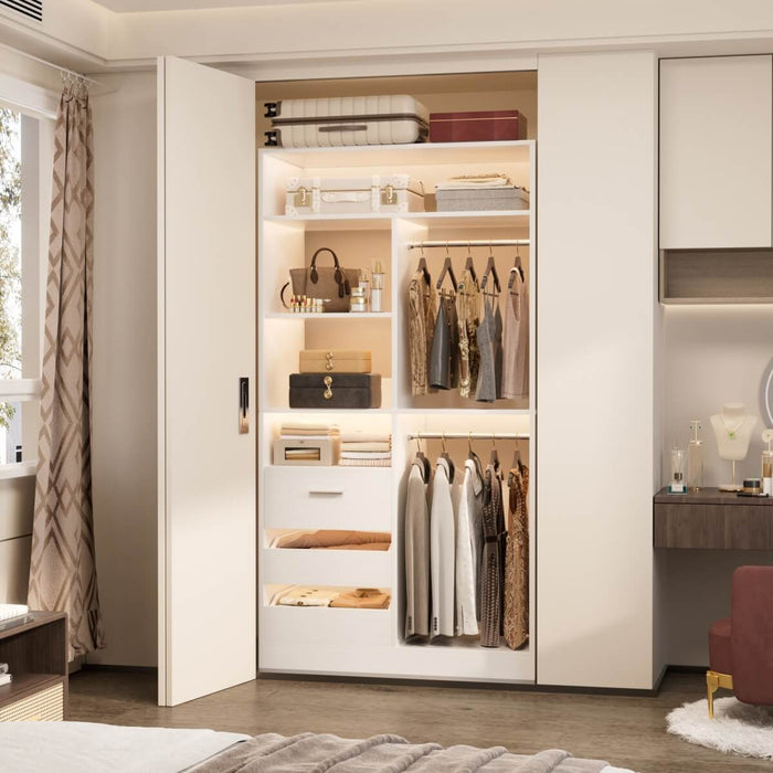 36'' Walk in Closet System with 3 Drawers, Hanging Rod & Storage Shelves, for Bedroom & Closets