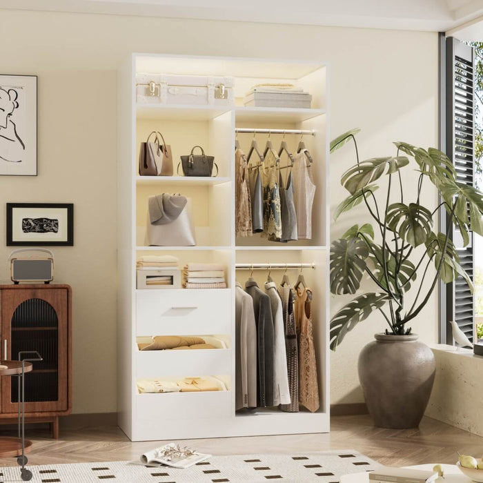 36'' Walk in Closet System with 3 Drawers, Hanging Rod & Storage Shelves, for Bedroom & Closets