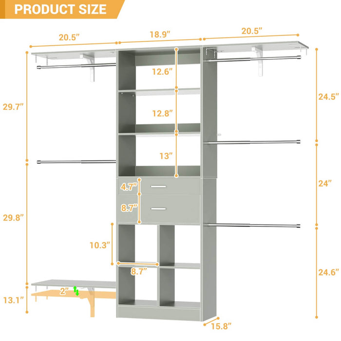 5FT Closet Organizer System with Wooden Drawers