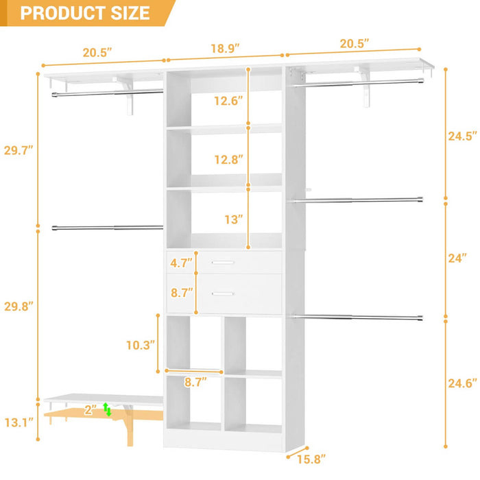 5FT Closet Organizer System with Wooden Drawers