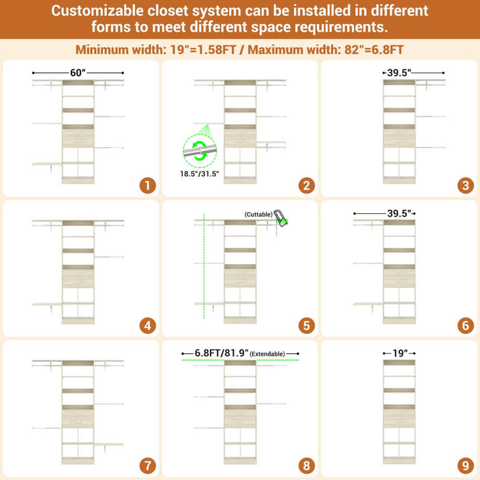 5FT Closet Organizer System with Wooden Drawers