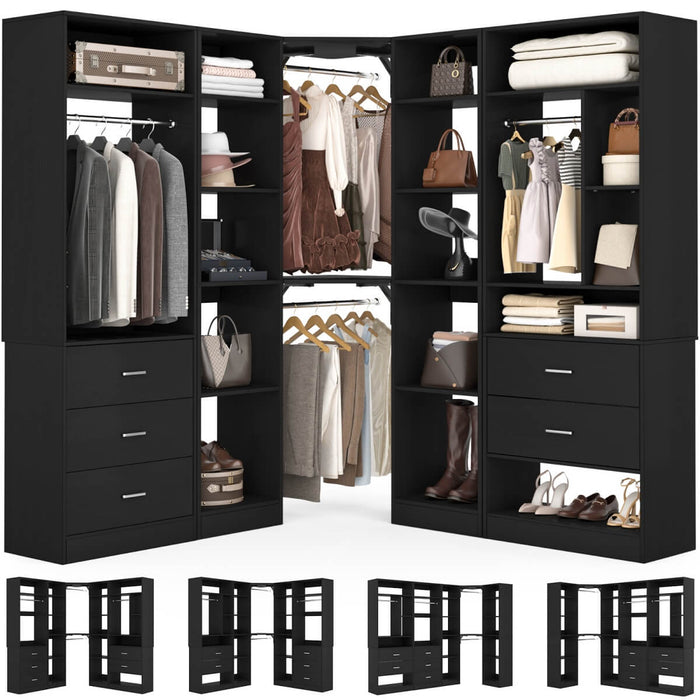 63.2'' Walk-in Freestanding Closet System with 3 Sets, with 5 Drawers & 4 Hanging Rods