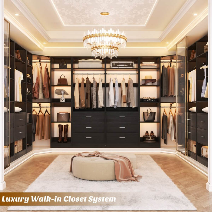 63.2'' Walk-in Freestanding Closet System with 3 Sets, with 5 Drawers & 4 Hanging Rods