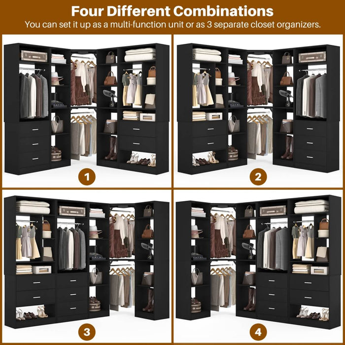 63.2'' Walk-in Freestanding Closet System with 3 Sets, with 5 Drawers & 4 Hanging Rods