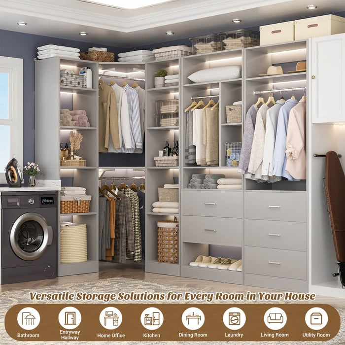 63.2'' Walk-in Freestanding Closet System with 3 Sets, with 5 Drawers & 4 Hanging Rods