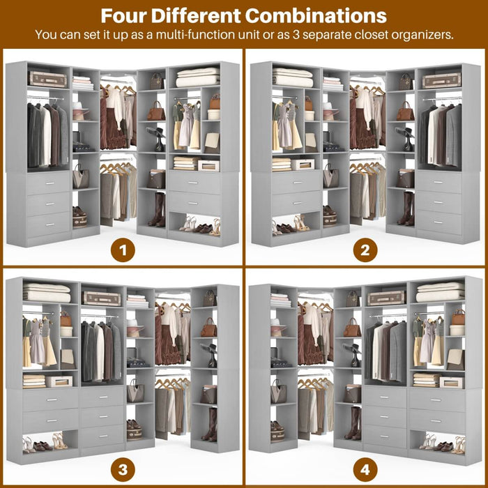 63.2'' Walk-in Freestanding Closet System with 3 Sets, with 5 Drawers & 4 Hanging Rods