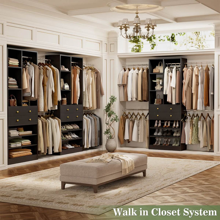4.2 - 8.8 FT Adjustable Closet System with Drawers, Hanging Rods, and Shelves