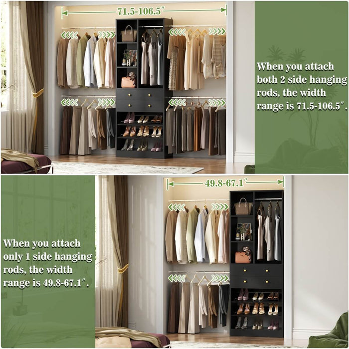 4.2 - 8.8 FT Adjustable Closet System with Drawers, Hanging Rods, and Shelves