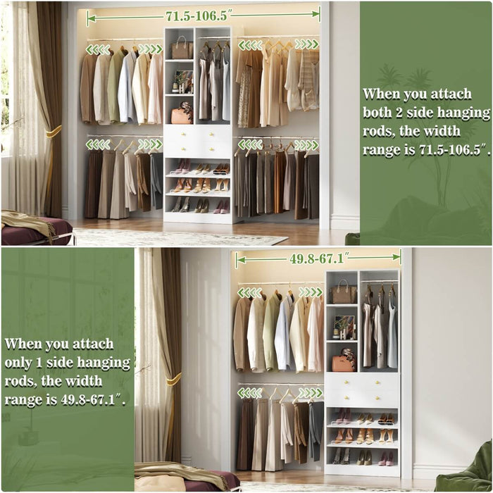 4.2 - 8.8 FT Adjustable Closet System with Drawers, Hanging Rods, and Shelves