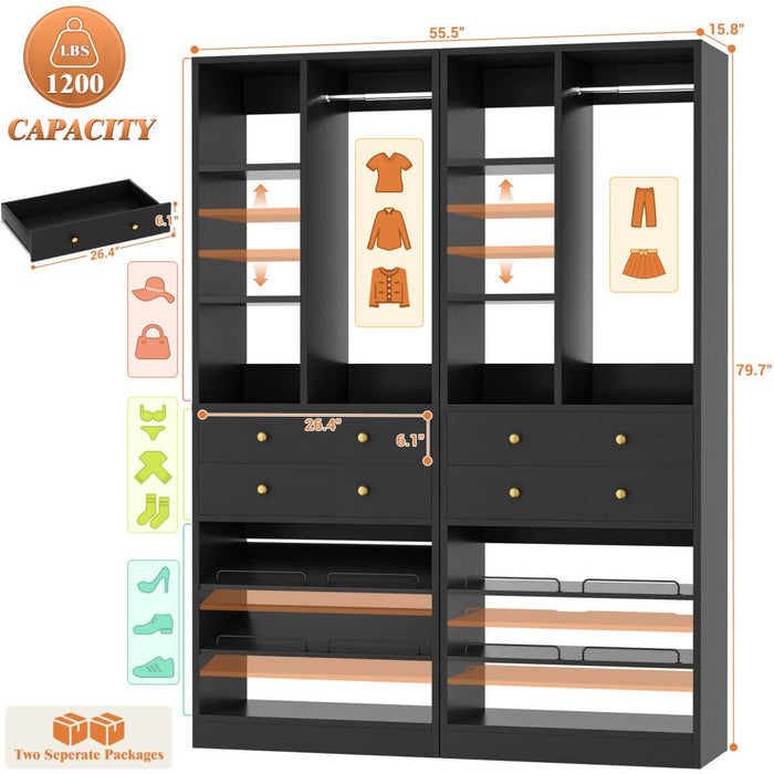 55.5"/4.6 FT Closet Organizer System with Drawers and Shelves
