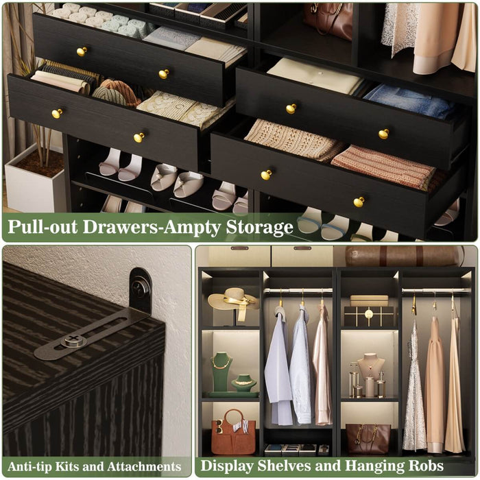 112"/9.3 FT Closet Organizer System with 8 Drawers and Shelves