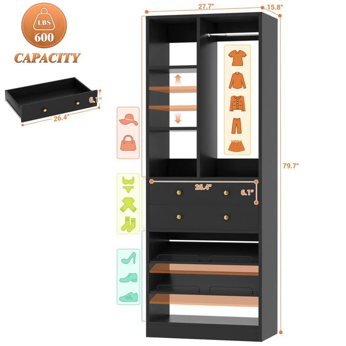 28"/2.3FT Walk in Closet System with Drawers and Shelves