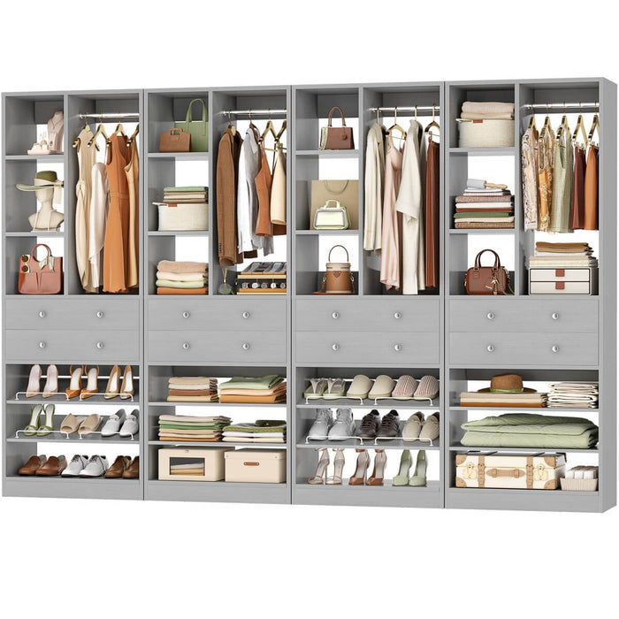 112"/9.3 FT Closet Organizer System with 8 Drawers and Shelves