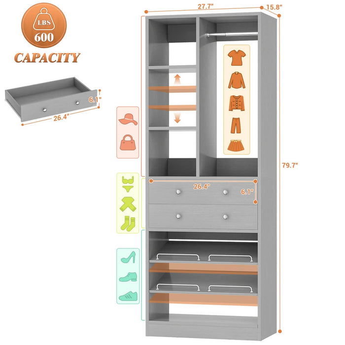 28"/2.3FT Walk in Closet System with Drawers and Shelves