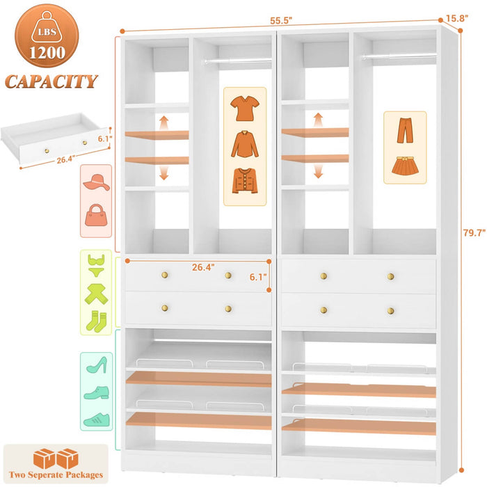 55.5"/4.6 FT Closet Organizer System with Drawers and Shelves