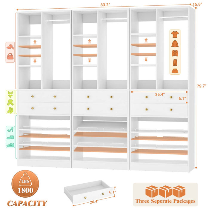 84"/7 FT Closet Organizer System with Drawers and Shelves