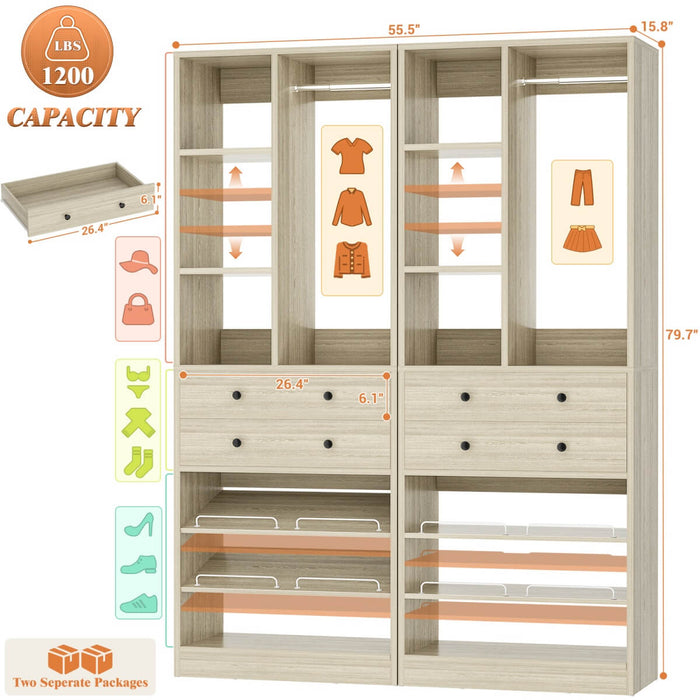 55.5"/4.6 FT Closet Organizer System with Drawers and Shelves
