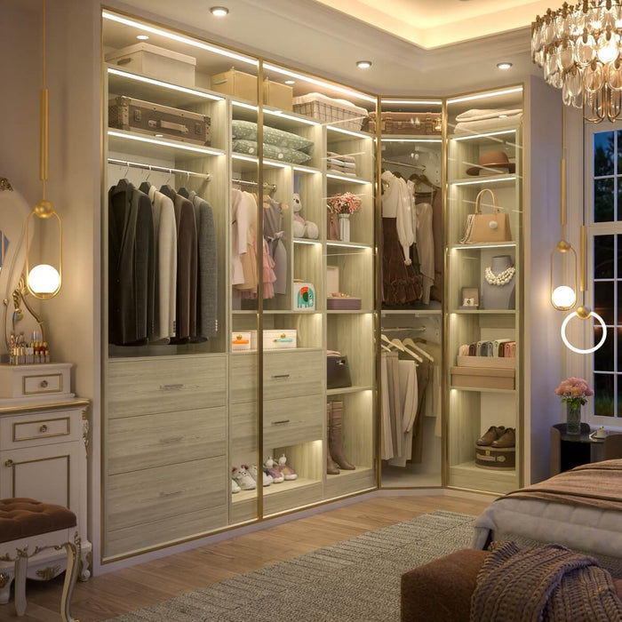 63.2'' Walk-in Freestanding Closet System with 3 Sets, with 5 Drawers & 4 Hanging Rods