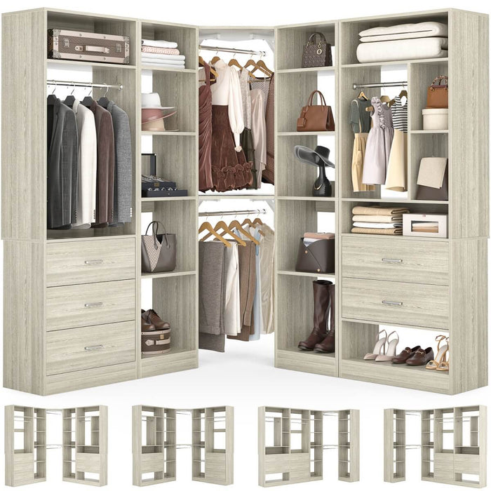 63.2'' Walk-in Freestanding Closet System with 3 Sets, with 5 Drawers & 4 Hanging Rods