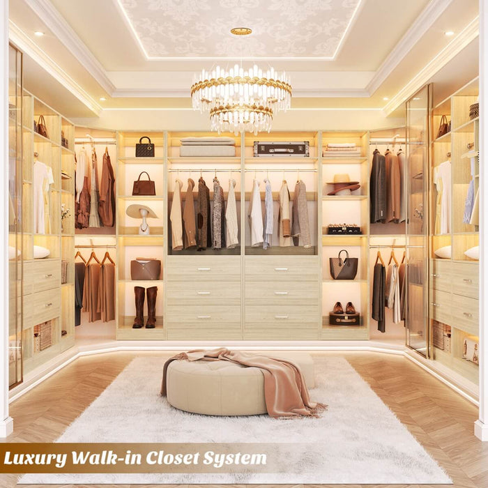 63.2'' Walk-in Freestanding Closet System with 3 Sets, with 5 Drawers & 4 Hanging Rods