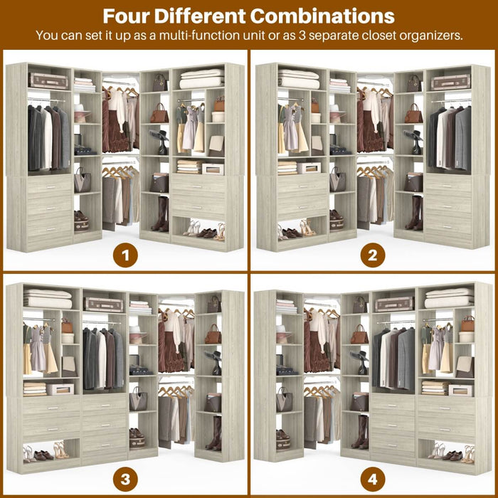 63.2'' Walk-in Freestanding Closet System with 3 Sets, with 5 Drawers & 4 Hanging Rods