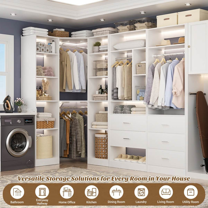 63.2'' Walk-in Freestanding Closet System with 3 Sets, with 5 Drawers & 4 Hanging Rods