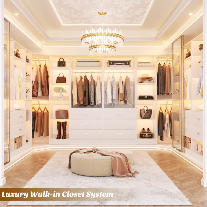 63.2'' Walk-in Freestanding Closet System with 3 Sets, with 5 Drawers & 4 Hanging Rods