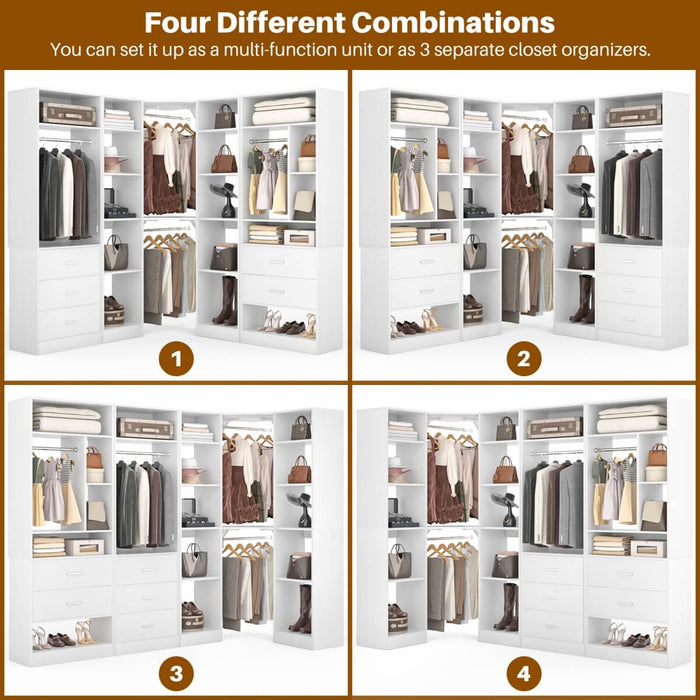 63.2'' Walk-in Freestanding Closet System with 3 Sets, with 5 Drawers & 4 Hanging Rods